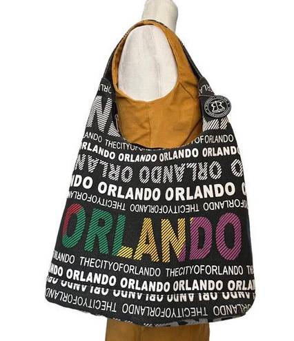 Robin Ruth  ORLANDO Hobo Large Shoulder Bag Black Canvas Texture Lettering Tag