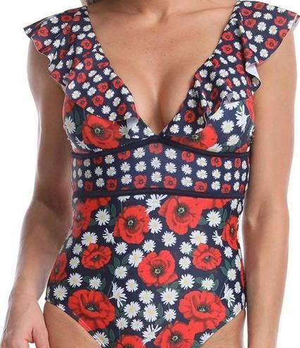 Juicy Couture  Daisy & Poppy Flower Ruffle Sleeve One Piece Bathing Suit