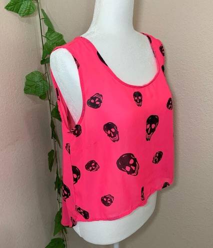 Ali & Kris Ali Kris Skull Hot Pink High Low Sheer Tank Top