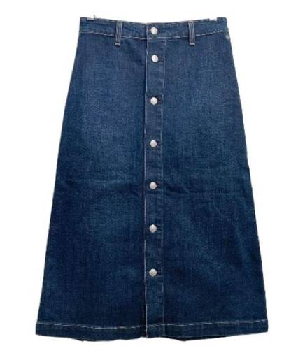 AG Adriano Goldschmied ALEXA CHUNG for AG A-line Button Front MIDI Denim Skirt Size 27