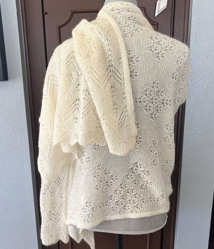 Anthropologie Angel Of The North Cream Pointelle Shawl Sweater