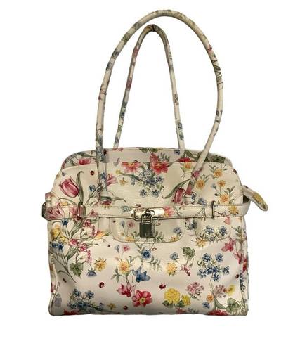 Vera Pelle  leather flower print bag with lock