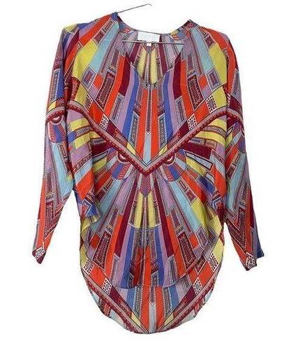 Alexis  Silk V-neck Sheer Art Deco Print Blouse