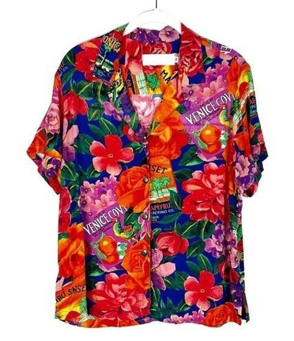 Jams World  Timeless Camp Hawaiian vintage tropical print button up top M