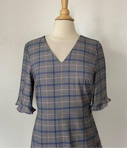 CeCe Plaid V-Neck Half Sleeve Flounce Dress