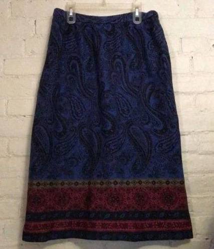 Vintage Bleyle 12 Thick Knit Blue Black Pink Paisely Midi Straight Pencil Skirt