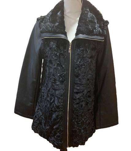 Dennis Basso  Jacket That Converts to Vest, Black Faux Fur Full Zip Women Med NWT