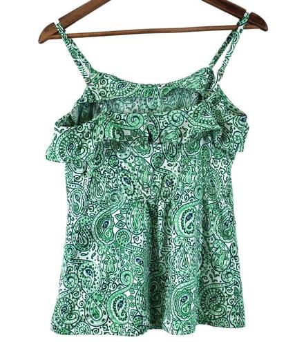 Tommy Hilfiger  Womens S Paisley Ruffled Tank Top Green Blue Preppy Boho Feminine