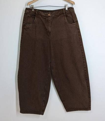 Poetry  Brown Cotton Cropped Trousers Wide Leg Curved Tapered Size 12 US Preowned