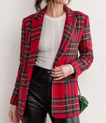 English Factory  Tartan Plaid Long Sleeve Single Button Blazer Red Women's Small