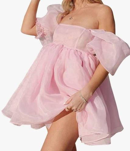 Pink Puff Sleeve Mini Dress Medium