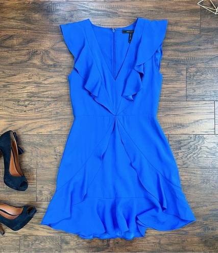 BCBGMAXAZRIA  • Eleeza Ruffled Mini Dress criss cross flutter Larkspur Blue Tyrah