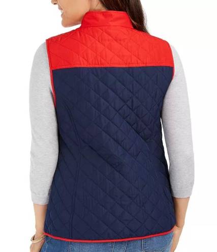 Charter Club New  Colorblocked Quilted Vest Full Zip Navy Blue Red