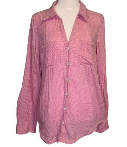 Joie  pink & white gingham button down shirt size S