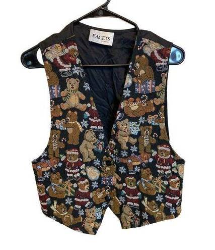 American Vintage Facets 90s Vintage Teddy Bear Tapestry Christmas Vest Size XL