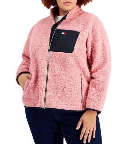 Tommy Hilfiger  Pink Faux Fur Fleece Full Zip Mock Neck Jacket Size 1X