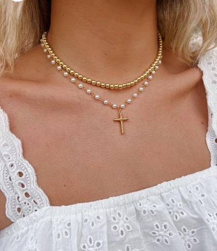 These Three Boutique Pearl Cross Necklace 