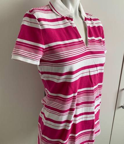 Tommy Hilfiger  medium v-neck pink/magenta striped polo shirt