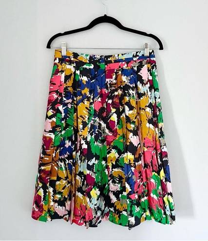 J.Crew  Silk Pleated Brushstroke Print Midi Skirt