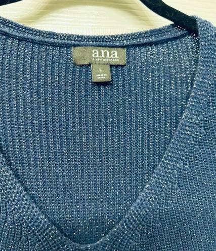 a.n.a . Women’s Knit Pullover Sweater with Sparkles, Hi-Lo Hem in Navy - Large