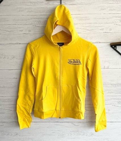 Von Dutch  Zip Up Yellow Hoodie with Purple Logo Signature Size Small