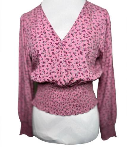 Daisy  & Delilah Pink Cropped V Neck Smocked Blouse Size M