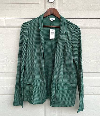 J.Jill NWT  Womens Blazer Jacket Green Blue Stripe Knit  Linen Blend Small