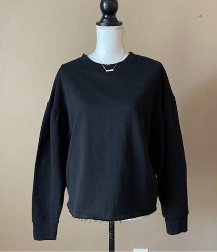 Elan  | Black Puff Sleeve Raw Hem Sweatshirt Sz M