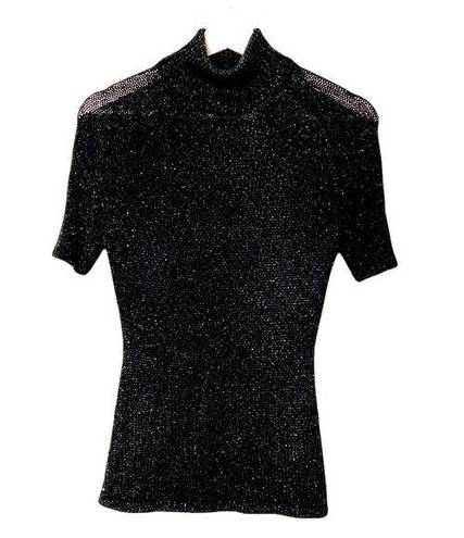 Tracy Reese  New York black metallic knit semi sheer short sleeve top Small