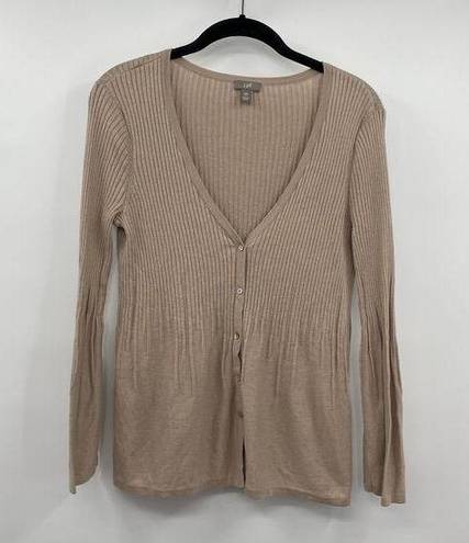 J.Jill  Cardigan Sweater Tan Silk Blend Button Front Womens Size Medium Petite