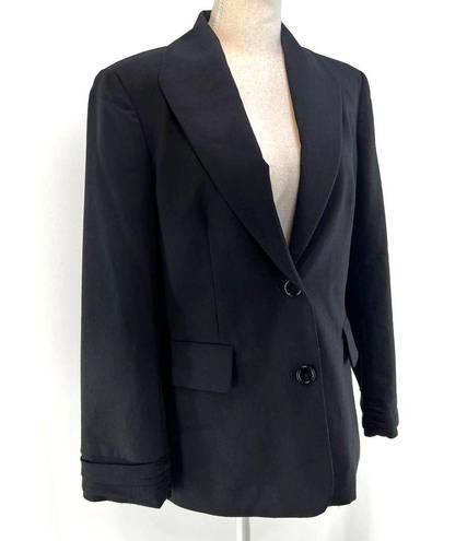 Alice + Olivia  Black Shawl Collar Blazer Ruched Sleeves Black