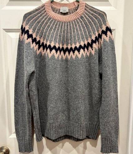 Jason Wu Grey  Gray and Pink Handknit Yoke Merino Blend Sweater size Large