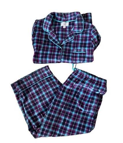 Carole Hochman  Heavenly Soft Blue Purple Plaid Fleece Button Down Pajama Set