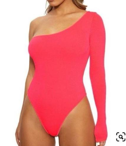 Naked Wardrobe Hot Pink one shoulder body suit. Size S.