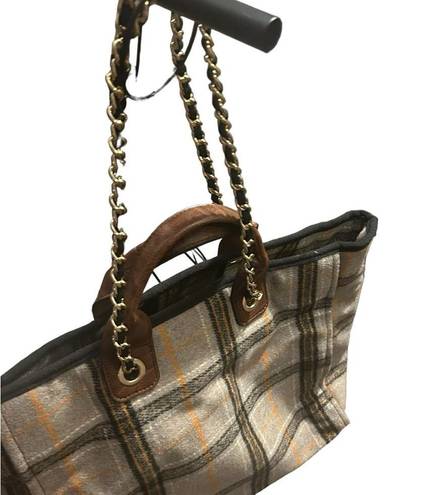 Krass&co Jen &  Oversized plaid retro flannel tote bag, chain straps, 90s, academia