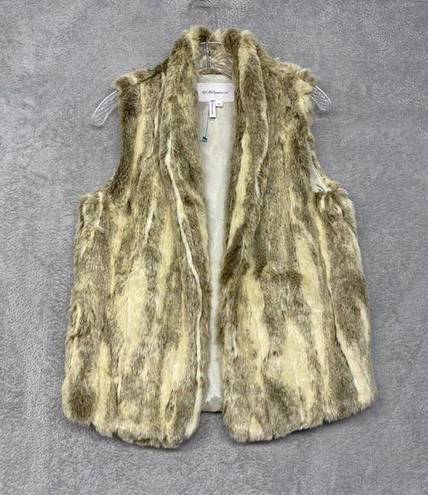 BCBGeneration  Jacket Womens XS Vest Faux Fur Beige Cream Open Boho Trendy