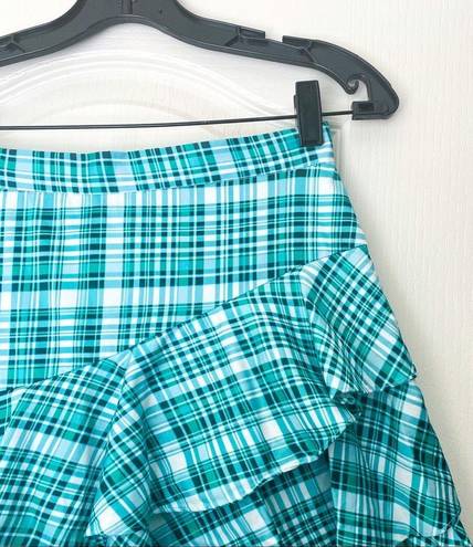 AMUR Skirt Pippie Asymmetrical Ruffle Plaid Green 2 GUC