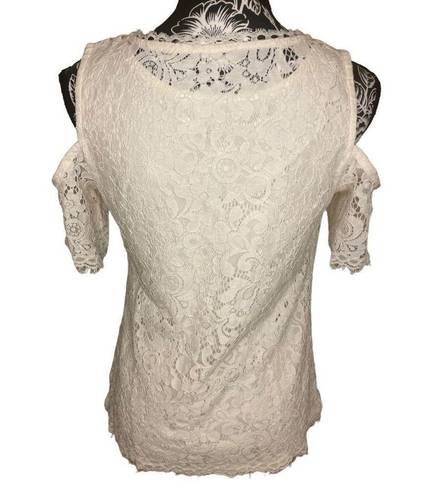 Isaac Mizrahi  Live Lace Cold Shoulder Shirt Floral Sexy Beach Coastal