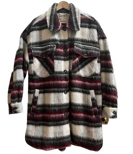 We The Free Free People  Vienna Fuzzy Wool Blend Plaid Shirt Jacket Size Medium