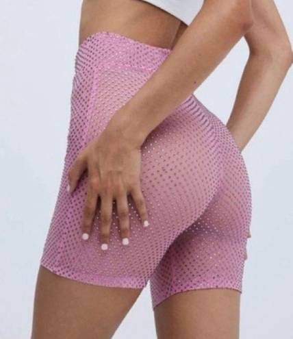 For Love & Lemons NWT  Kiara Pink Rhinestone Mesh Biker Shorts