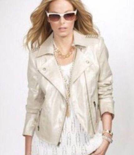 Guess  LOS ANGELES White Linen Crop Moto Zippered Jacket L