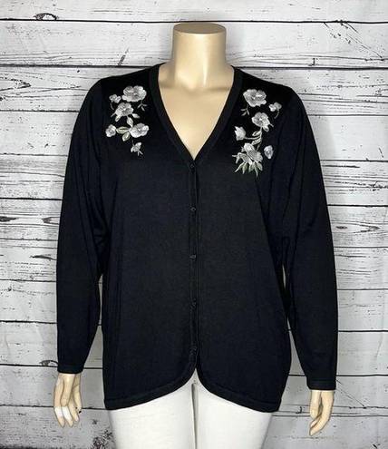 Isaac Mizrahi  Live! NWT Size 2X Black - Floral Embroidered Sweater Cardigan