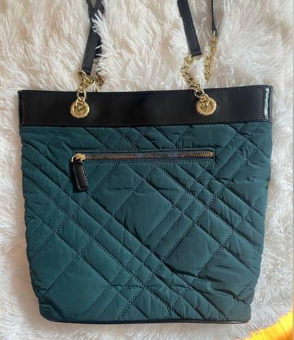 Talbots  Quilted Tote Purse Bag Green with Gold Chain