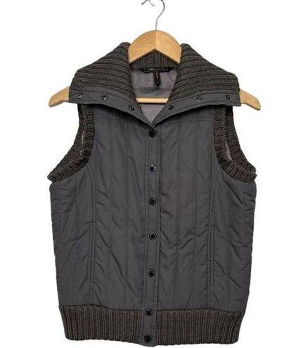 BCBG Maxazria Puffy Wool Sweater Trim Snap Up Front Pockets Vest Gray S