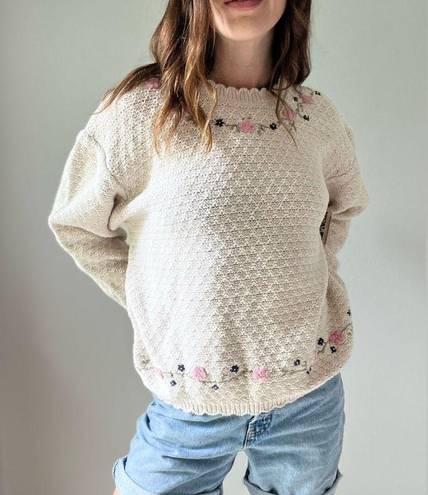 Northern Reflections  Cream Floral Embroidered Knit Sweater Size XL