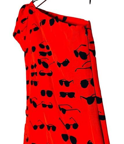 Victoria Beckham VICTORIA  Red Printed Sunglasses One Shoulder Dress Size 4