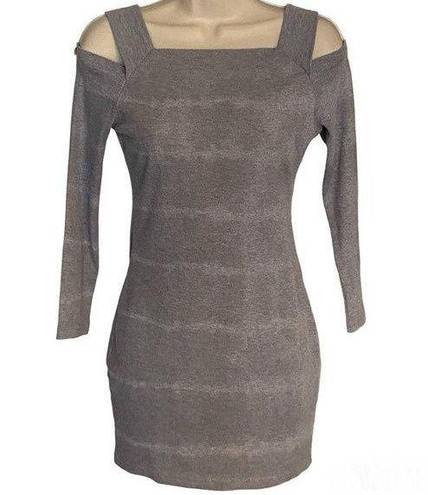 Allegra K  Gray Tie Dye Ribbed Body Hugging Cold Shoulder Mini Dress ~ Women's XS