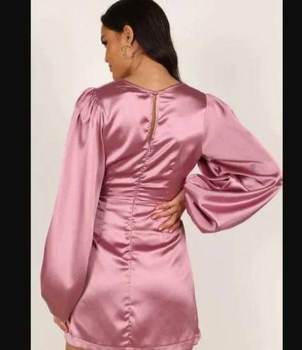 Petal and Pup  Opal Mauve Purple Satin Long Balloon Sleeve Wrap Mini Dress 4