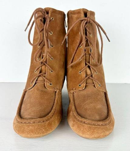 Michael Kors  Lace Up Wedge Suede Leather Booties Brown Women's Size 10