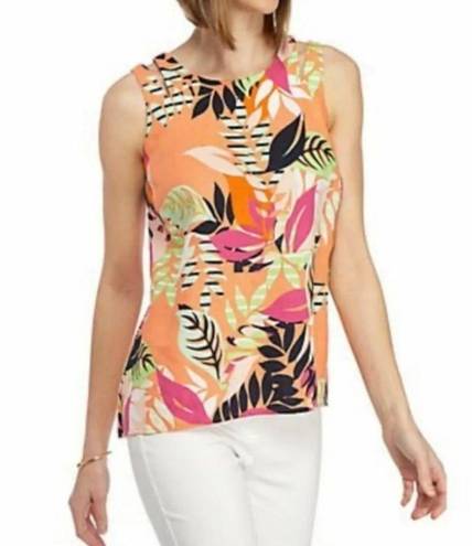 Kaari Blue  100% Linen Cutout Shoulder Tank Top Bright Floral SZ Extra Small NWT